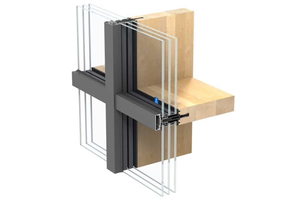 Reynaers Aluminium élargit son portefeuille avec TimberWall 50, son premier mur-rideau hybride bois-aluminium 3